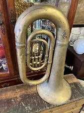 Vintage Brass Horn Tuba As is For Parts Wall Hanger Display Unknown Maker