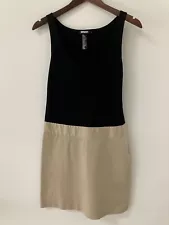 DKNY Donna Karan Dress 4 Black Tank Top Khaki Bottom Side Zip Pockets MINT