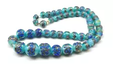 Antique Blue Art Glass Beaded Necklace for Parts 16" Repair B07