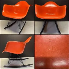 ðð¥VINTAGE Original HERMAN MILLER Eames ORANGE Fiberglass Rocker Shell Chair