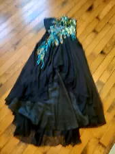 Black Peacock Strapless Hi Low Formal Dress Masquerade Prom Dark Romantic 12