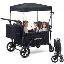 MOONCOOL 4 Seater Stroller Wagon, Quad Stroller Wagon for 4 Kids with Canopy