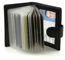 Black Leather Business Card Holder Mens Wallet Sleeve Insert ID Pocket Organizer