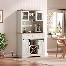 Coffee Bar Cabinet Farmhouse Buffet Cabinet Kitchen Buffet 2 Drawers White