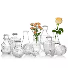 Glass Small Bud Vase: Vintage Flower Vases for Centerpieces Mini Crystal Clea...