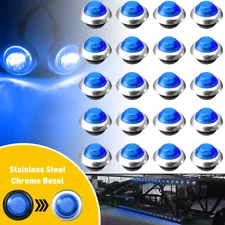 20x 3/4" Round Blue LED Side Marker Light With Stailness Base Truck Trailer EAH