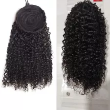 WENYU Kinky Curly Brazilian Virgin Human Hair Drawstring Ponytail Black 12 Inch