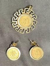 1945 Dos Pesos 14K Gold Coin Pendant & Earrings Set | 11.5g