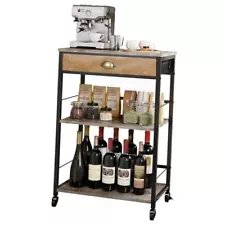 Coffee Bar Cart with Storage, 3-Tier Coffee Table with Drawer for Home Type 1