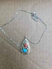 Native American Effie C. Sterling Silver, Turquoise, Jasper, Necklace Pendant