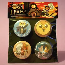 The Owl House Badges, badge set of 4x 32mm metal pin back buttons. Luz & Amity