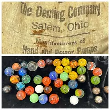 Vintage Marbles Lot 30+ & Old Bag - ESTATE SALE FIND Opaque, Cats Eye, Colors