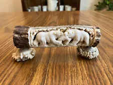 Elk Antler Hand Carved Grizzly Bears