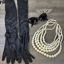 Audrey Hepburn Costume Accessory Kit Necklace Glasses Gloves Tiara ￼