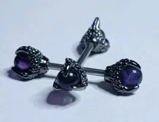 14G Amythyst Dragon Claw Barbells Nipple Rings