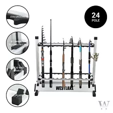 24 Rod Fishing Pole Holder Aluminum Alloy Stand Rack Storage Portable Tool