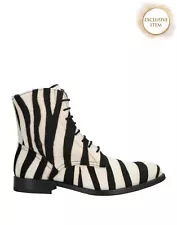 RRP€471 MORESCHI Calf Hair Ankle Boots US9 UK6 EU39 Zebra Pattern Made in Italy