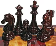 Large Staunton Burgundy & Natural Gloss 4 1/4 King Chess Men Pieces Set NO BOARD