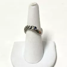 Sterling Silver Wave Ring with Blue Sapphire Accent Stone Size 7.25, 4.57g