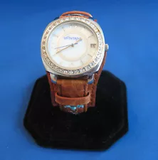 Lady's Montana Time Wristwatch with Embroidered Leather Watchband Excellent Cond