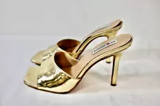 STEVE MADDEN Gold Leather Sandal Open Toe Mule Shoes Size 7.5M On Sale nt