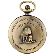 Brelsen "To My Son" Lion Bronze Pocket Watch