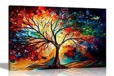 Colourful Tree of Life Canvas Wall Art Prints for Living Room Pictures Abstract