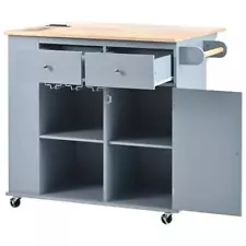 New ListingTunuo Kitchen Islands Rubber Wood 40" W/Drawers+Power Outlet, MDF W/Wine Rack