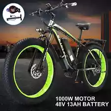 Green 26" 1000W 48V Electric Bike Mountain Bicycle Fat Tire 27MPH for Adults