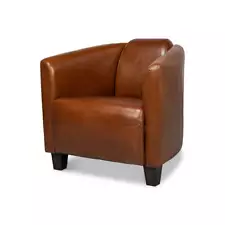 Vintage-Style Brown Leather Club Chair