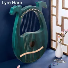 16 Metal String Mahogany body Lyre Harp W/ Tuning Wrench Strings Cloth Picks Set