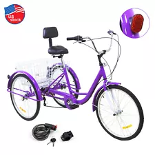 Unisex Adult 24" 3-Wheel 7-Speed Tricycle Bicycle Bike Cruise Basket purple USA