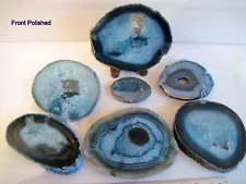 7 Pc LOT Blue Agate Geode Slices Thick Slice One Side Polished BRAZIL