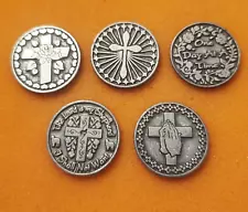 5 Pewter Coins Double-Sided Purity Pocket Tokens Religious Prayer