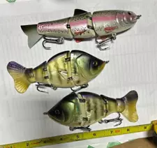 3 ct. HAND CARVED WOOD custom color bass muskie swimbaits lures baits bass