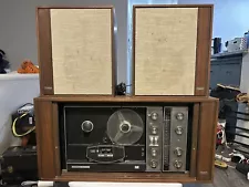 Vintage Ampex 985 Tape Reel Music Center with 2 Ampex 830 Speakers - Powers On