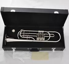 `Rotary Valves Bass Trumpet Bb Silver nickel horn With case