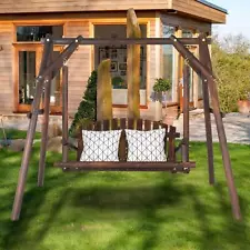 Wooden Porch Swing Garden Hanging Swing Bench for 2 Person with Stand Stability