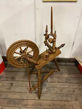 Dutch Saxony Spinning Wheel with Distaff (Mid-Century)