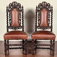 Hand Carved, Spanish Baroque Antique Side Chairs