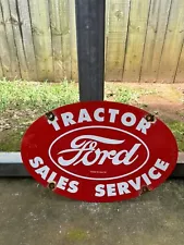 VINTAGE PORCELAIN FORD TRACTOR SALES SERVICE GAS AND OIL SIGN