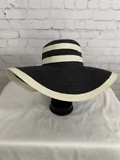 Unbranded White Black Striped Floppy Wide Brimmed Sun Hat Women’s O/S