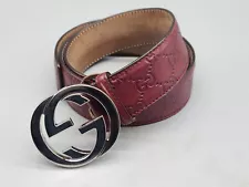 GUCCI Men's Red Belt with Gold Buckle 114984 AA61N Size 90/36 -USED- P180