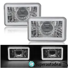 Pair 4x6" Inch White LED Halo Diamond Cut Chrome Projector Headlights Headlamps (For: 1985 Dodge Caravan)