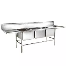 115" 16-Gauge Three Compartment Commercial Sink, 2 Drainboards - 20" x 28" x 14"