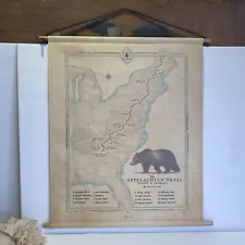 Appalachian Trail Hanging Canvas Map On Leather Cord Signed Lower Right Corner