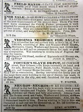 1857 NEW ORLEANS Louisiana newspaper ILLUSTRATED ADS offering NEGR0ES FOR SALE