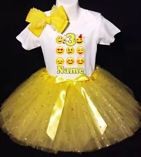 Emojis --With NAME-- 3rd Third 3 Birthday Dress Shirt Yellow Tutu Outfit