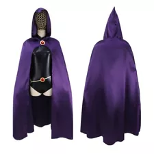 Teen Titans Raven Cosplay Costume Black Bodysuit Purple Hooded Cloak Jumpsuits