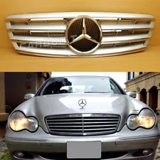 Chrome + Silver Front Grille 2001-2007 Fit MERCEDES BENZ C-Class W203 C320 C240 (For: 2003 Mercedes-Benz C320)